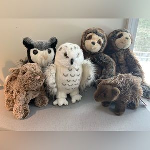 Douglas Cuddle Toys lot - Sloth, owl, porcupine, rabbit EXCELLENT condition